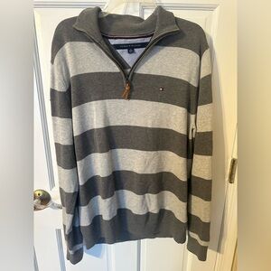 Tommy Hilfiger Men's Dark Gray and Light Gray Zip-Up Sweater